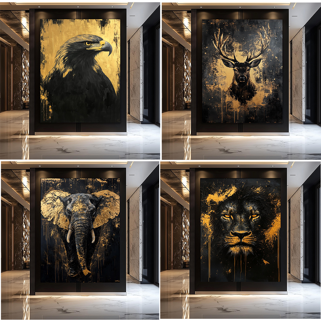 Lighting Mcqueen Wall Decor - Fox Elephant Eagle Canvas Painting Black
