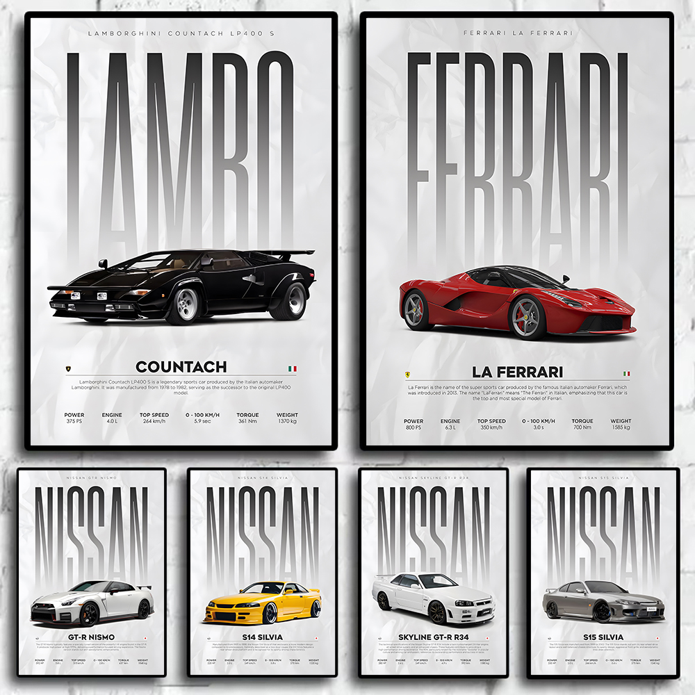 Lighting Mcqueen Wall Decor - Famous Cars S14 F430 SF90 GTS