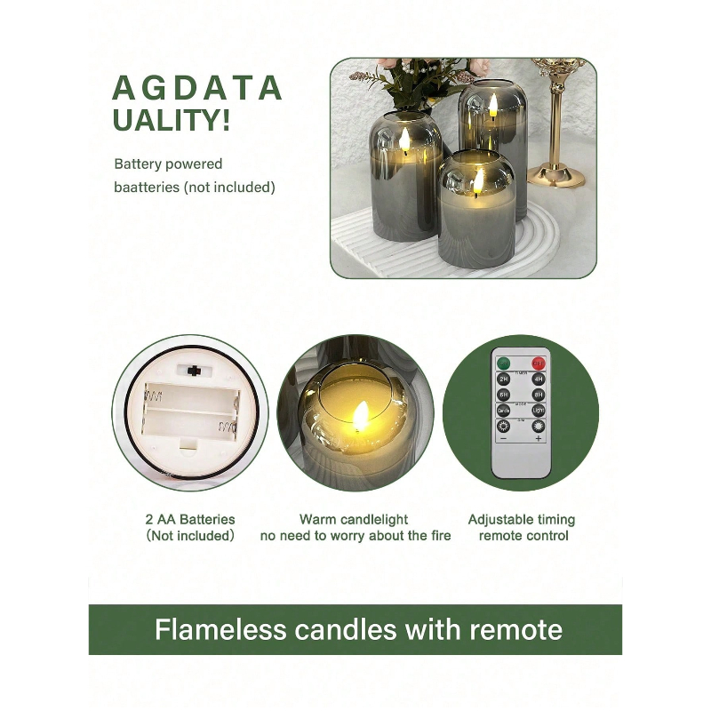 Decor Lighting & Decor Fires Photos - 3 Pack Grey Flameless LED Candles