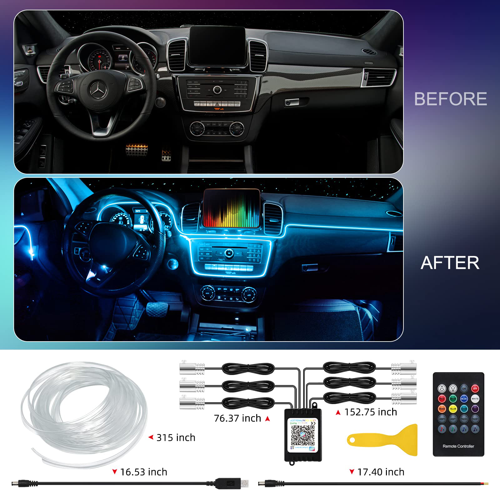 LED Car Interior Ambient Strip - Lighting Bolt Decor ulasan dan harga