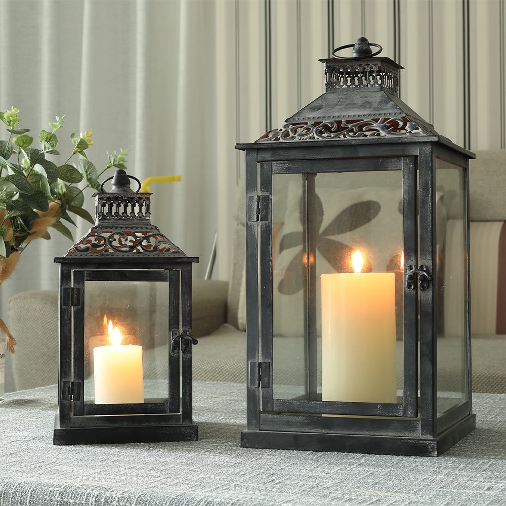 Set of Two Antique Grey Metal  - Candle Holder Set ulasan dan harga