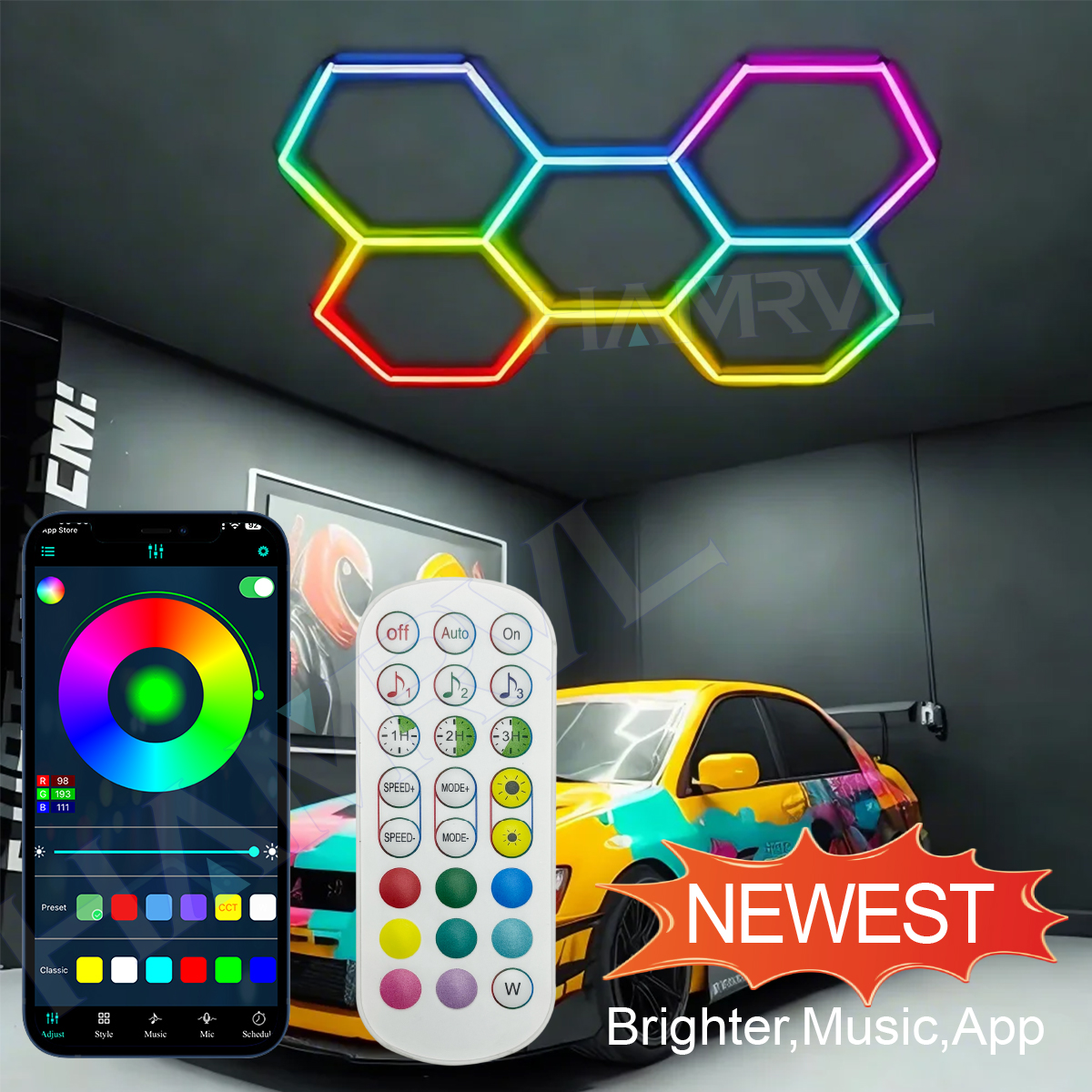 Hexagonal LED Ceiling Light wi - Garage Lighting Decor ulasan dan harga