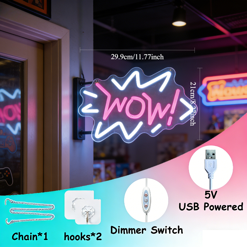 Wow Neon Sign LED Night Light  - Lighting Decor Wow ulasan dan harga