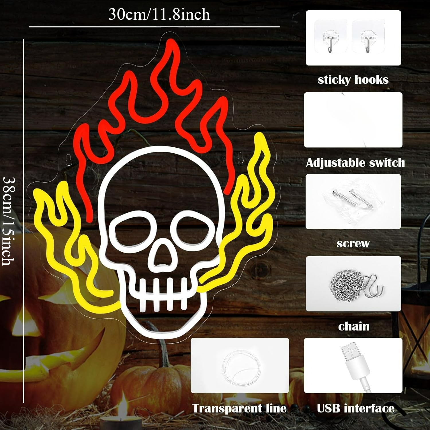 Gevbay Skull Neon Sign Hallowe - Home Decor Lighting Tricks ulasan dan harga