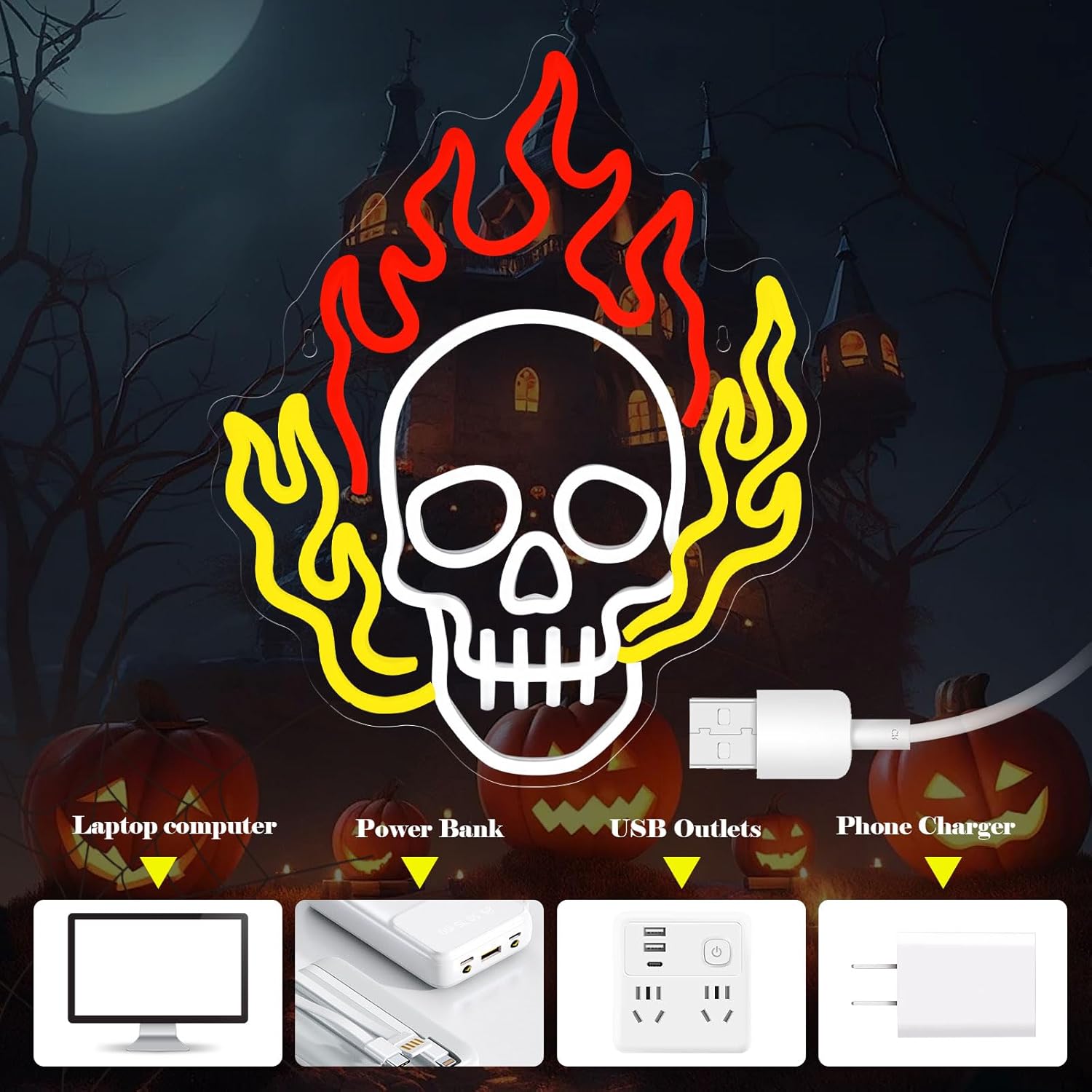 Gevbay Skull Neon Sign Hallowe - Home Decor Lighting Tricks ulasan dan harga