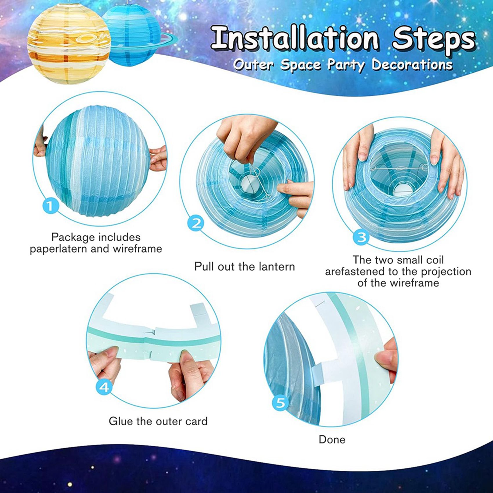 ABBP-16Pcs Space Paper Lantern - Lantern Paper Solar ulasan dan harga