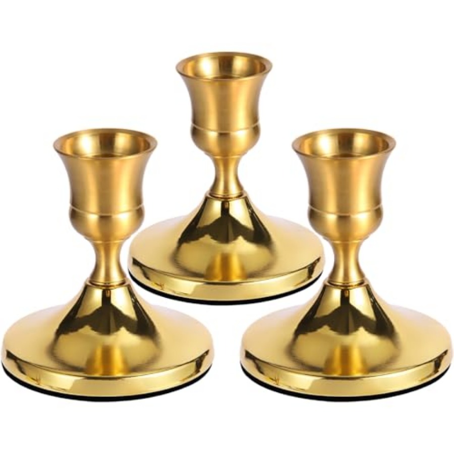 3 Pcs Brass Gold Taper Candle  - Candle Holder Set ulasan dan harga