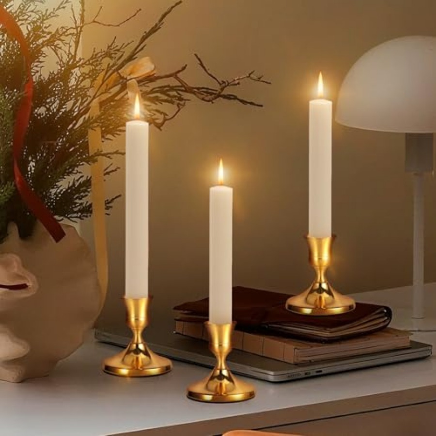 3 Pcs Brass Gold Taper Candle  - Candle Holder Set ulasan dan harga
