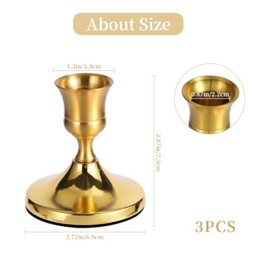 3 Pcs Brass Gold Taper Candle  - Candle Holder Set ulasan dan harga