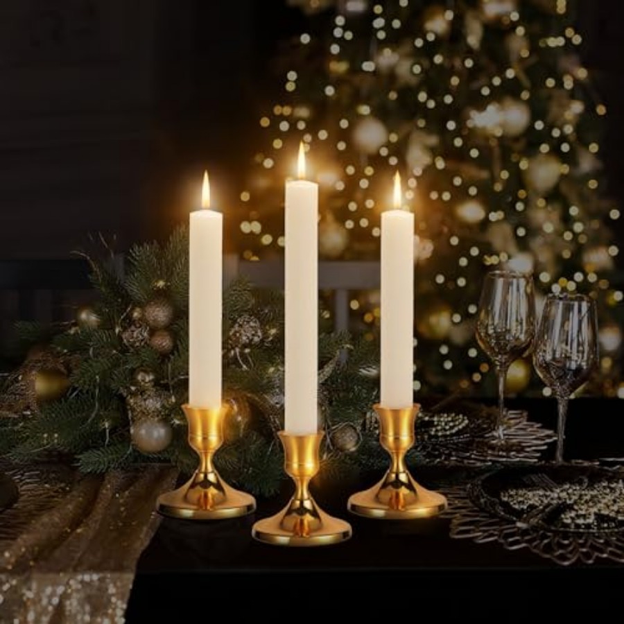 3 Pcs Brass Gold Taper Candle  - Candle Holder Set ulasan dan harga