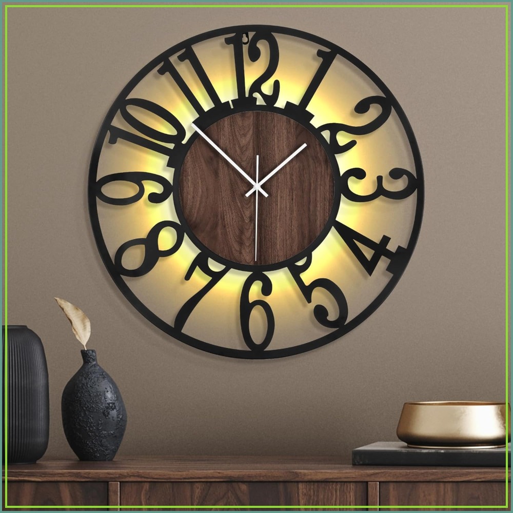 24 Inch Large Metal Wall Clock - Lighting Metal Wall Decor ulasan dan harga