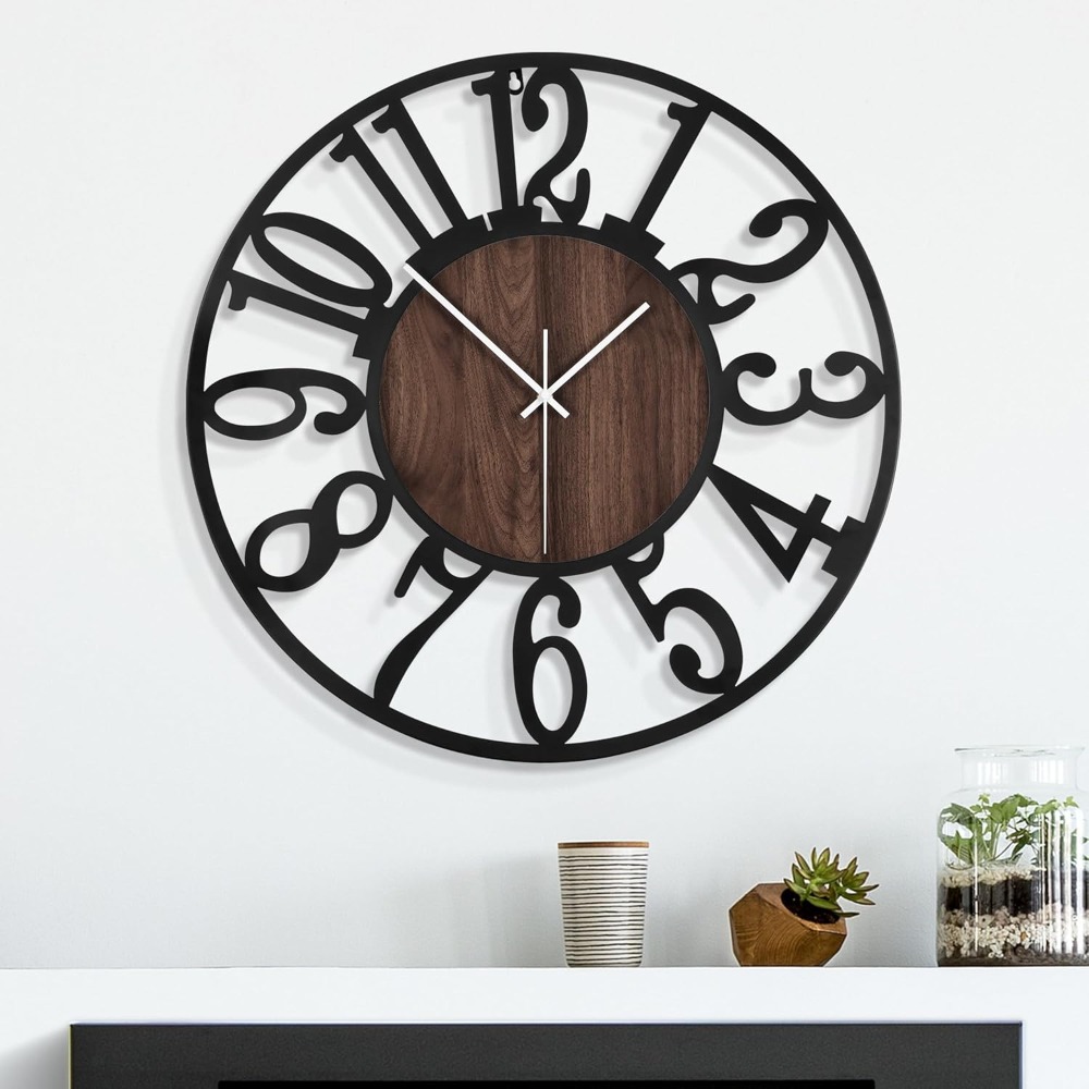 24 Inch Large Metal Wall Clock - Lighting Metal Wall Decor ulasan dan harga