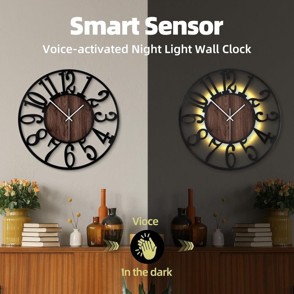 24 Inch Large Metal Wall Clock - Lighting Metal Wall Decor ulasan dan harga