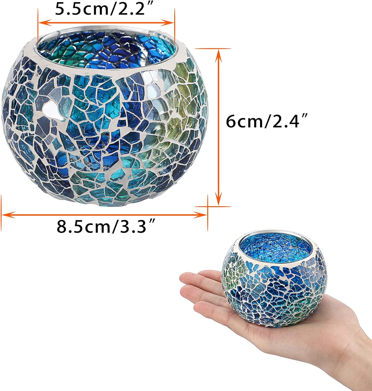 Set of 3 Blue Mosaic Glass Tea - Candle Holder Set ulasan dan harga