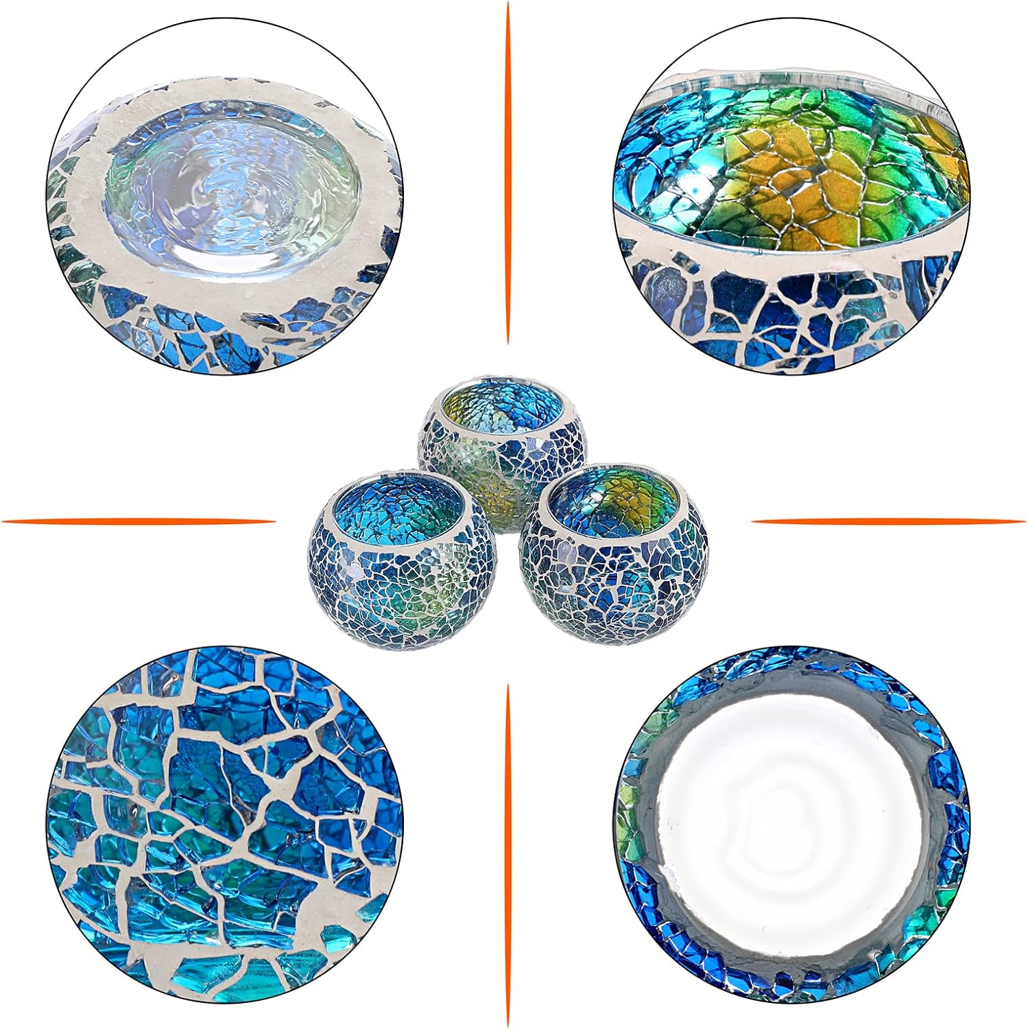 Set of 3 Blue Mosaic Glass Tea - Candle Holder Set ulasan dan harga