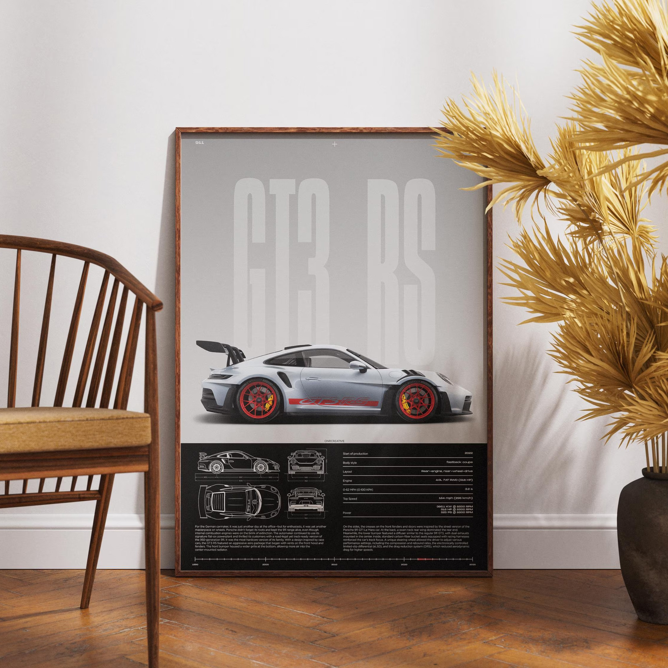 Minimalist 911 GT3-RS 718 GT4  - Lighting Mcqueen Wall Decor ulasan dan harga