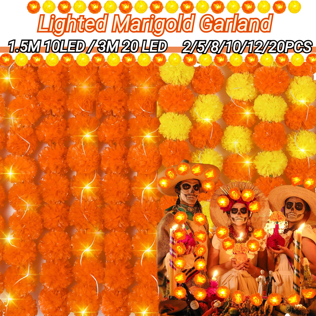 2-20PCS Lighted Marigold Garla - Lighting Decor For Diwali ulasan dan harga