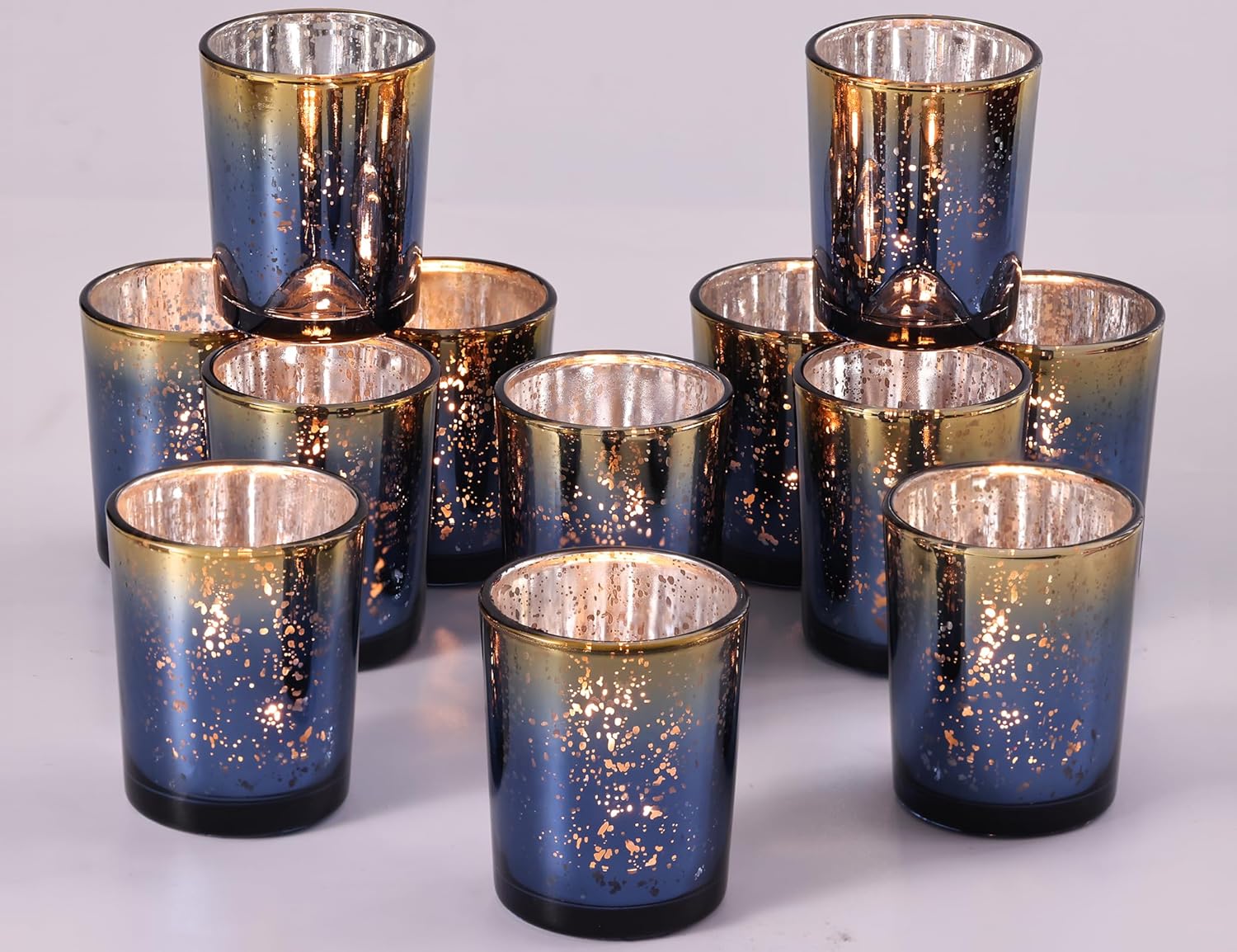 Navy Mercury Glass Tealight Ca - Candle Holder Set ulasan dan harga