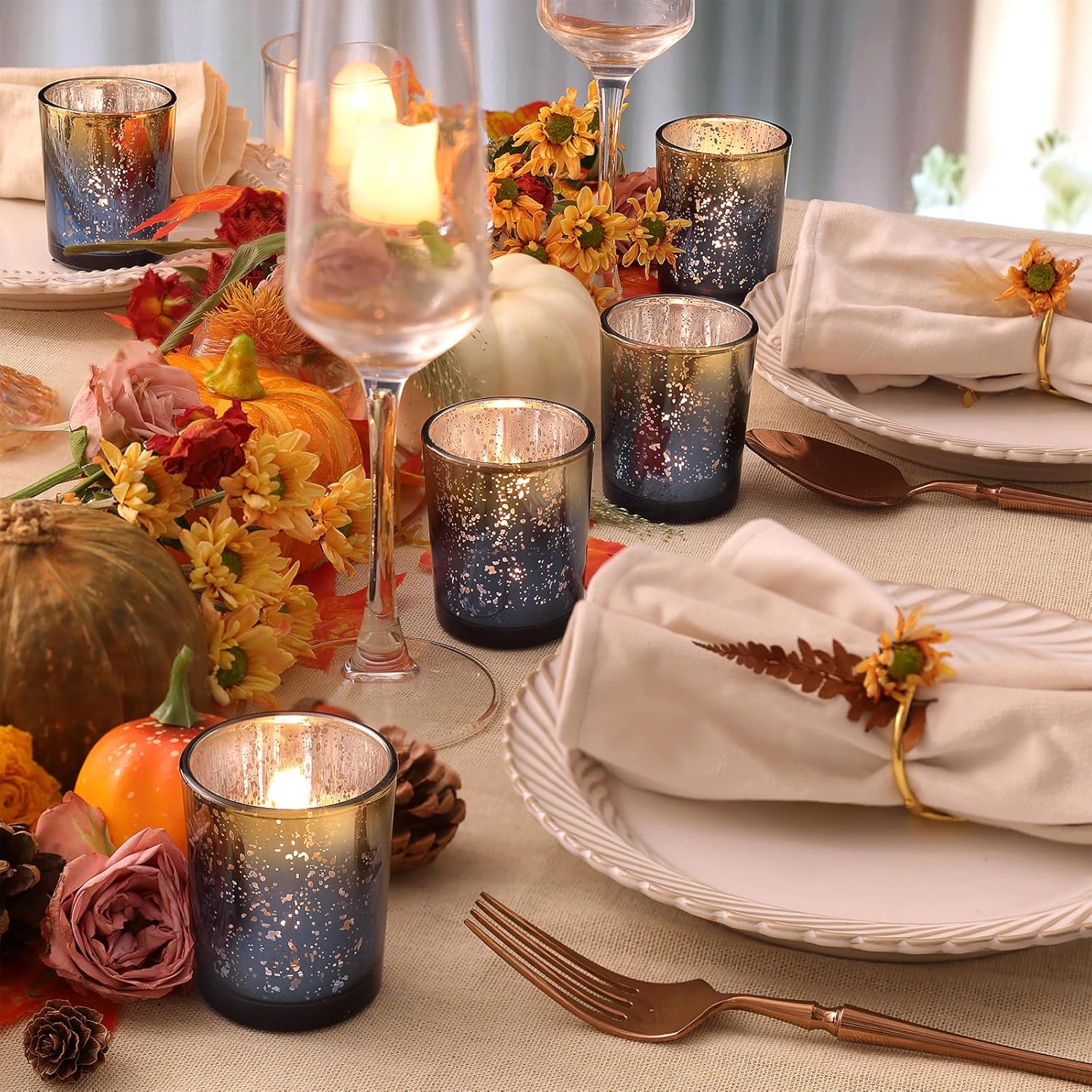 Navy Mercury Glass Tealight Ca - Candle Holder Set ulasan dan harga