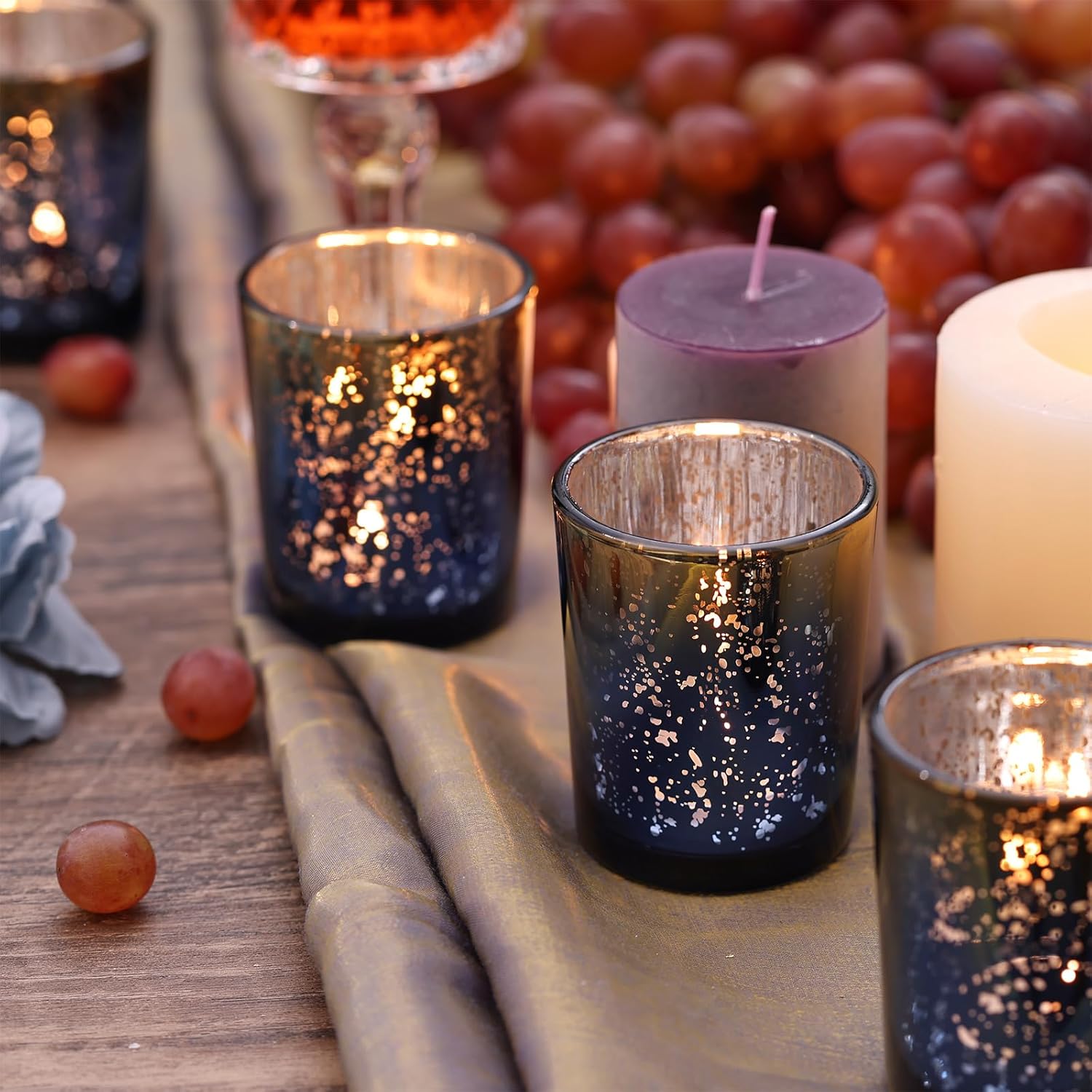 Navy Mercury Glass Tealight Ca - Candle Holder Set ulasan dan harga