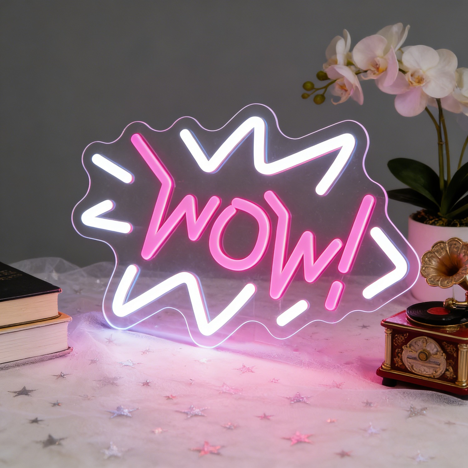 WOW Neon Sign LED Wave Design  - Lighting Decor Wow ulasan dan harga