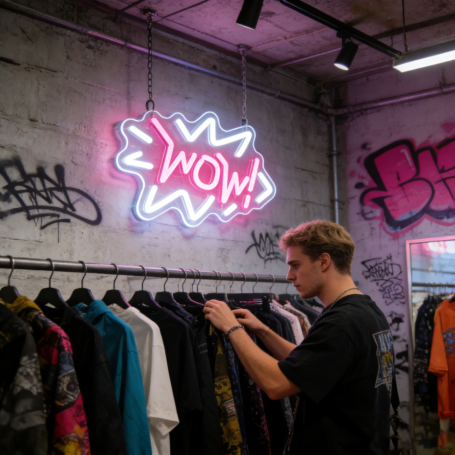 WOW Neon Sign LED Wave Design  - Lighting Decor Wow ulasan dan harga