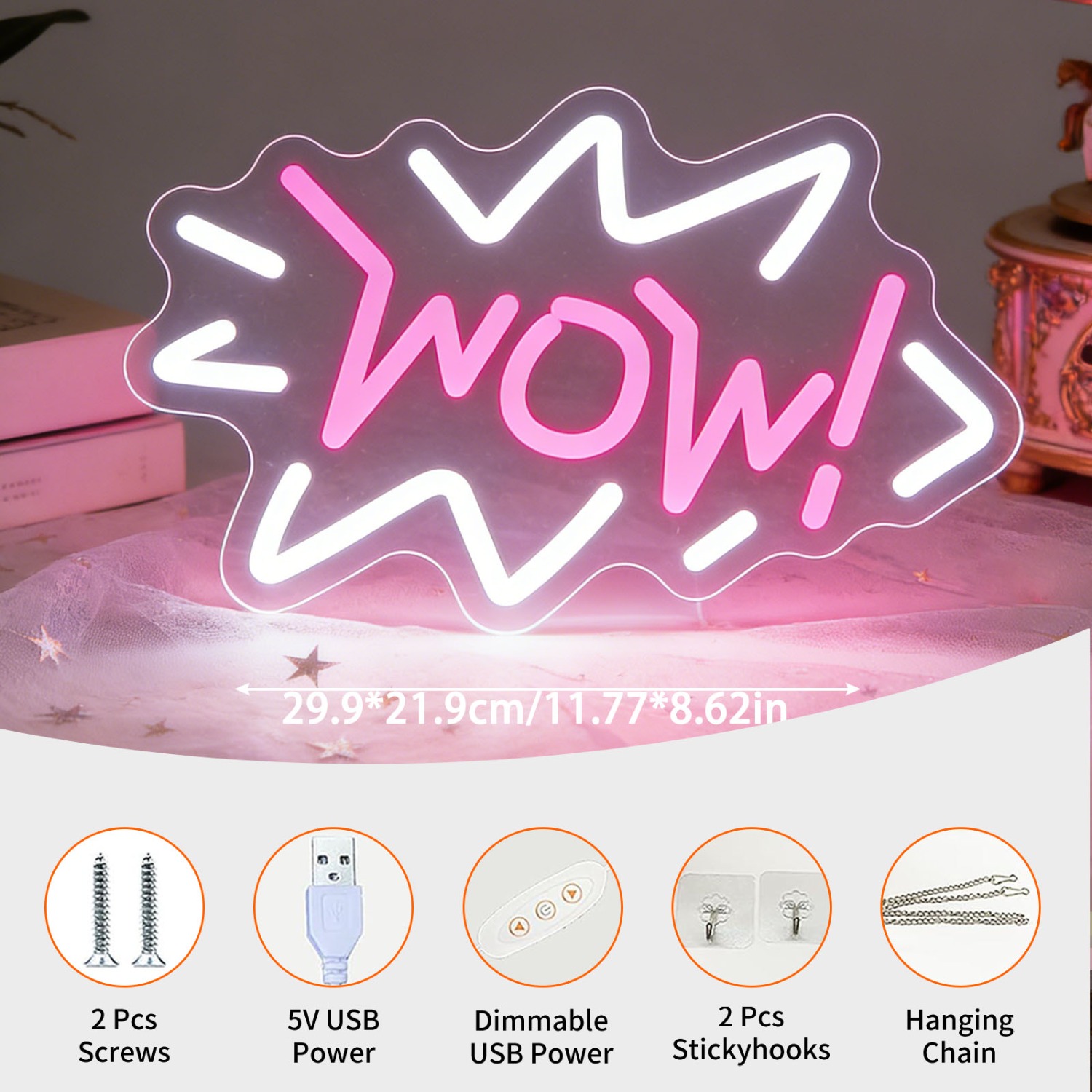 WOW Neon Sign LED Wave Design  - Lighting Decor Wow ulasan dan harga