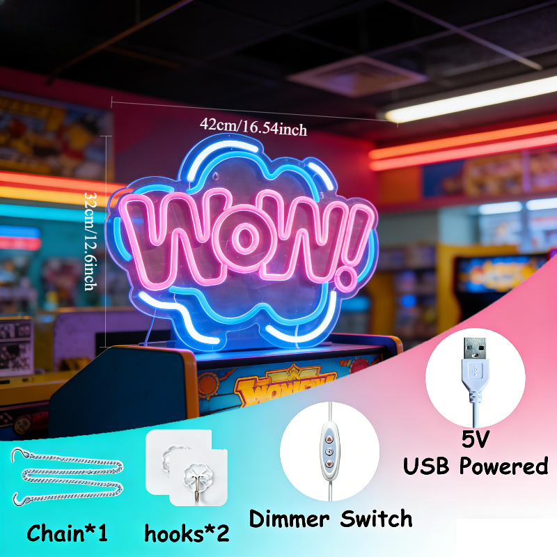 WOW Neon Sign LED Night Light  - Lighting Decor Wow ulasan dan harga